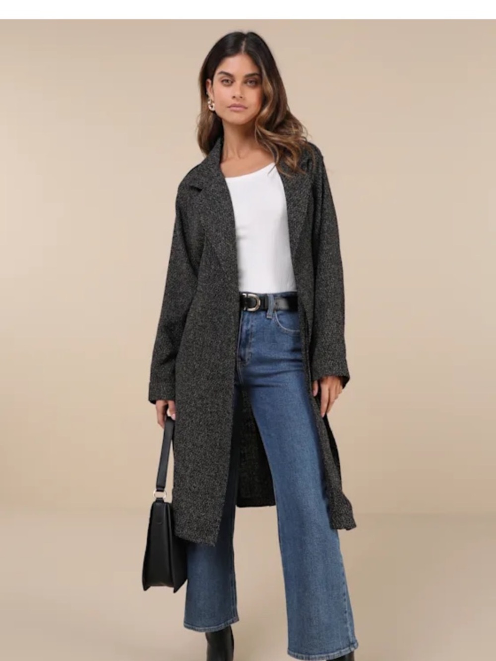 NWOT Lulus Prepped Perfection Black and White Tweed Trench Coat